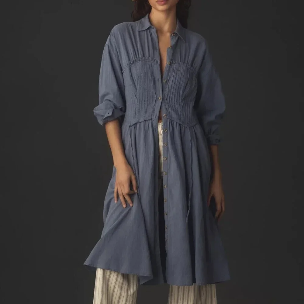 Anthropologie Pilcro Corset Midi Shirt Dress XXS new nwot blue color_4